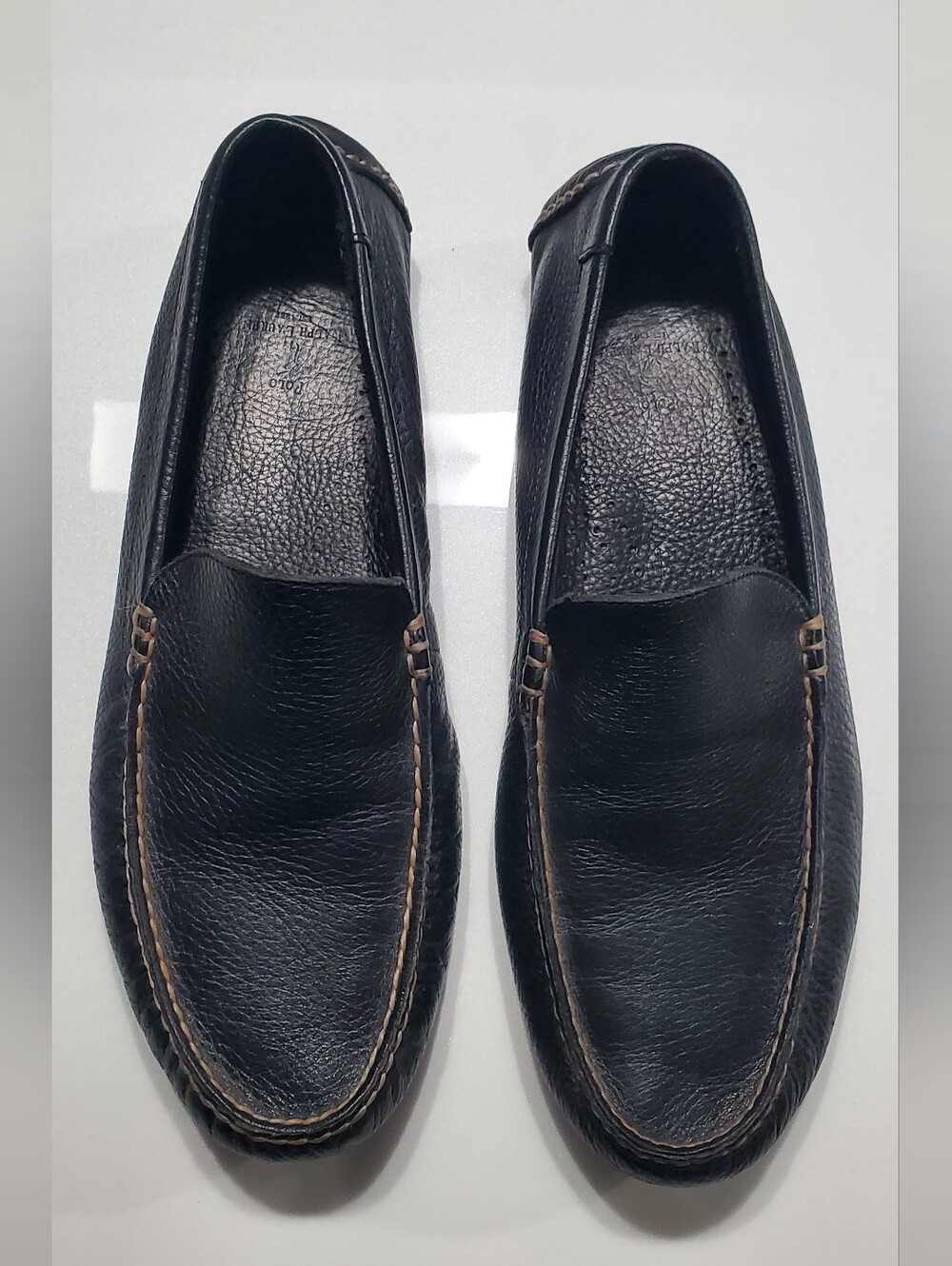Polo Ralph Lauren Anders Black Leather Slip-On Drivers Loafer Men Size 10 D